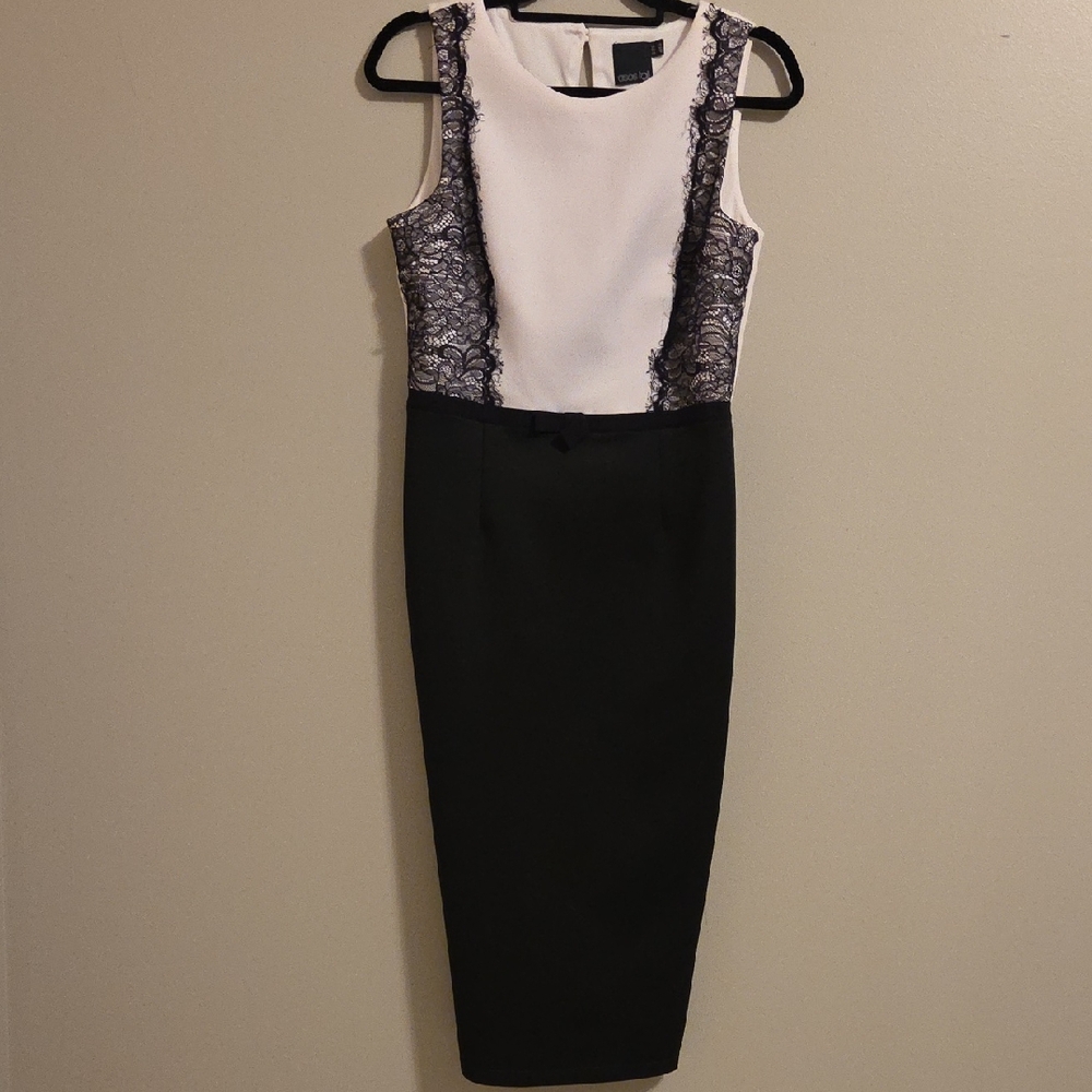 ASOS Black and White Lace-Trim Midi Dress